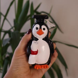 Ceramic Graduation Penguin Figurine, Cute Graduate Gift, Penguin Decor, Unique Animal Sculpture, Graduation Keepsake, Handmade Penguin Statu