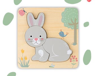 Wooden Rabbit Puzzle: Montessori Toddler Toy