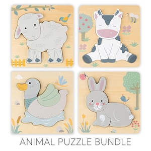 Montessori Wooden Animal Puzzle Bundle: Farm Learning Toys