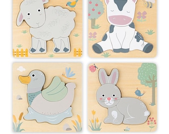 Montessori Wooden Animal Puzzle Bundle: Farm Learning Toys