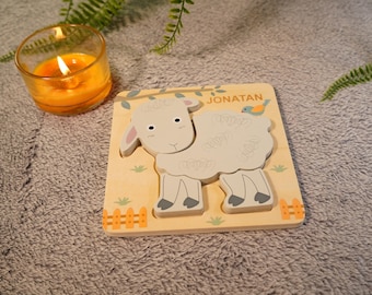 Wooden Sheep Puzzle for Toddlers: Montessori Sensory Learning Toy