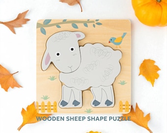 Montessori Wooden Sheep Puzzle: Farm Animal Toddler Toy