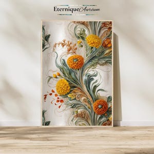 Fiore di nascita di ottobre: poster artistico incorniciato come opera d'arte astratta ad acquerello con motivi botanici