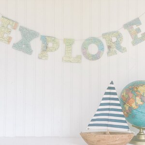 explore / book banner / vintage / map / atlas / party decoration banner garland / graduation / going away