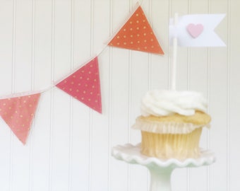 heart cupcake topper cupcake flag toppers love valentine wedding bridal shower birthday party baby shower desert set of 12 - 1 dozen