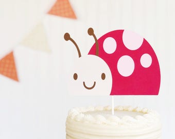 Ladybug Glitter Cake Topper For 1st Birthday - Pre-assembled Baby Shower Decoration With Daisy, 6.9"x4.3" - View #8