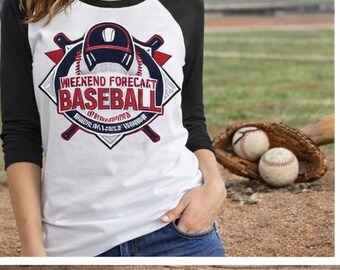 Baseball Mom Baseball Weekend Forecast Raglan Shirt: Funny Women's 3/4 Sleeve Tee