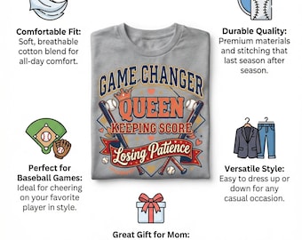 Baseball Mom Game Changer Queen Raglan Shirt: Funny Women's 3/4 Sleeve Tee