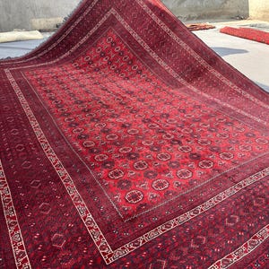 7x10 vintage Turkoman Qunduzi rug, hand knotted wool Afghan rug, geometric tribal area carpet | living room bedroom decor, turkish Floor Rug