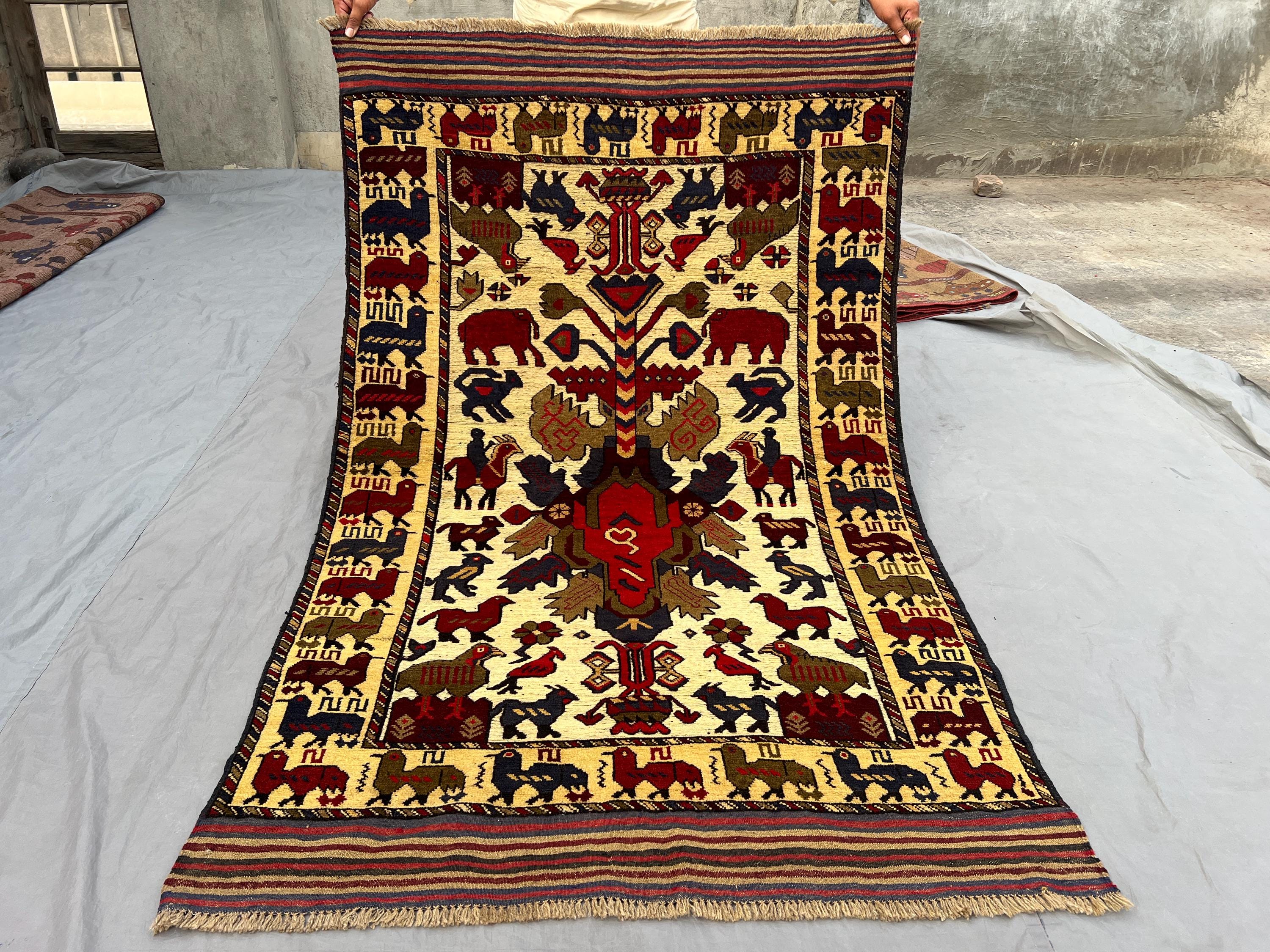 Vintage Afghan Pictorial Rug - Etsy