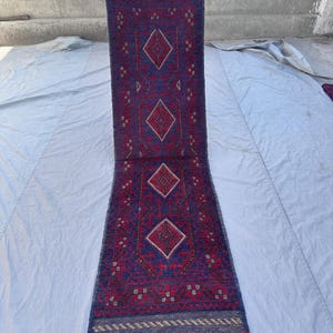 70x250 Teppichläufer - Roter Teppich Läufer - Vintage Teppich Läufer - Handgemachter Wollteppich - Antiker geometrischer Tribal Mashwani Teppich - Küchenteppich