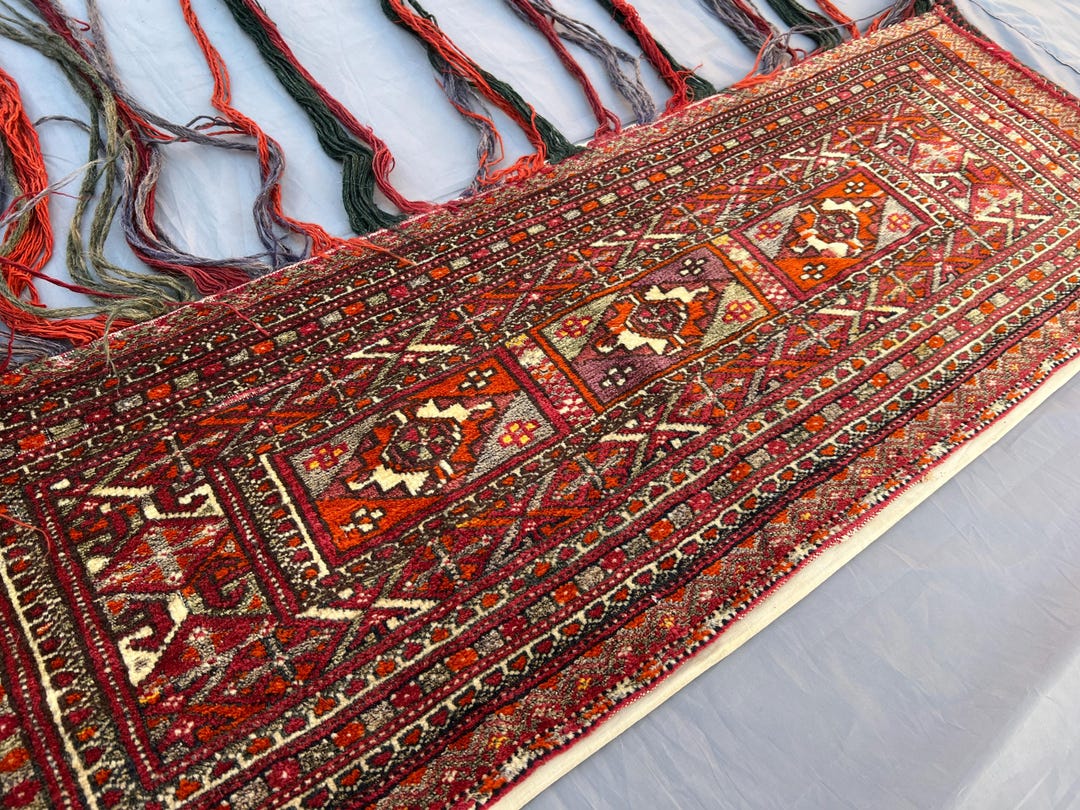Turkmen Patterns 1x3 Antique Turkmen Jalar Rug Wall Hanging, Turkmen Bukhara Rug ...