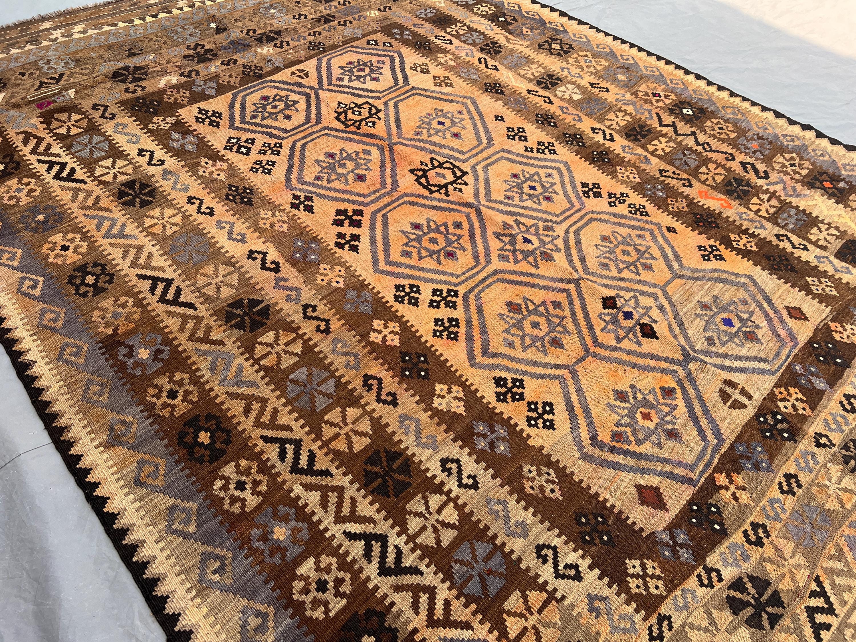 アフガン ヴィンテージ キリム 7x10 ヴィンテージ アフガン キリム ラグ、手織りウール 平織り