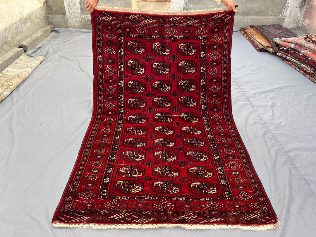 Tarki Rug 3'3 X 4'1 Ft Red Vintage Turkmen Tekke Baluchi Rug, Hand-knotted ...
