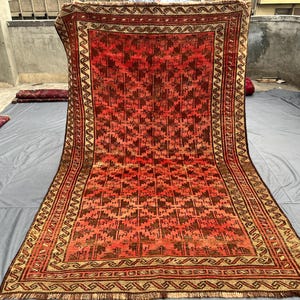 6x10 Antique Afghan baluchi rug, tribal hand knotted area rug, geometric pattern, Orange faded Rug, Living room rug, Bohemein decor rare Rug