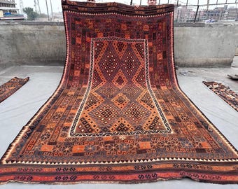 8x13 Antique Turkish Style Kilim Afghan Handwoven Flat Weave Wool Rug, Tribal Handmade Kilim, Rare Faded Oriental Carpet, Wool Area Rug