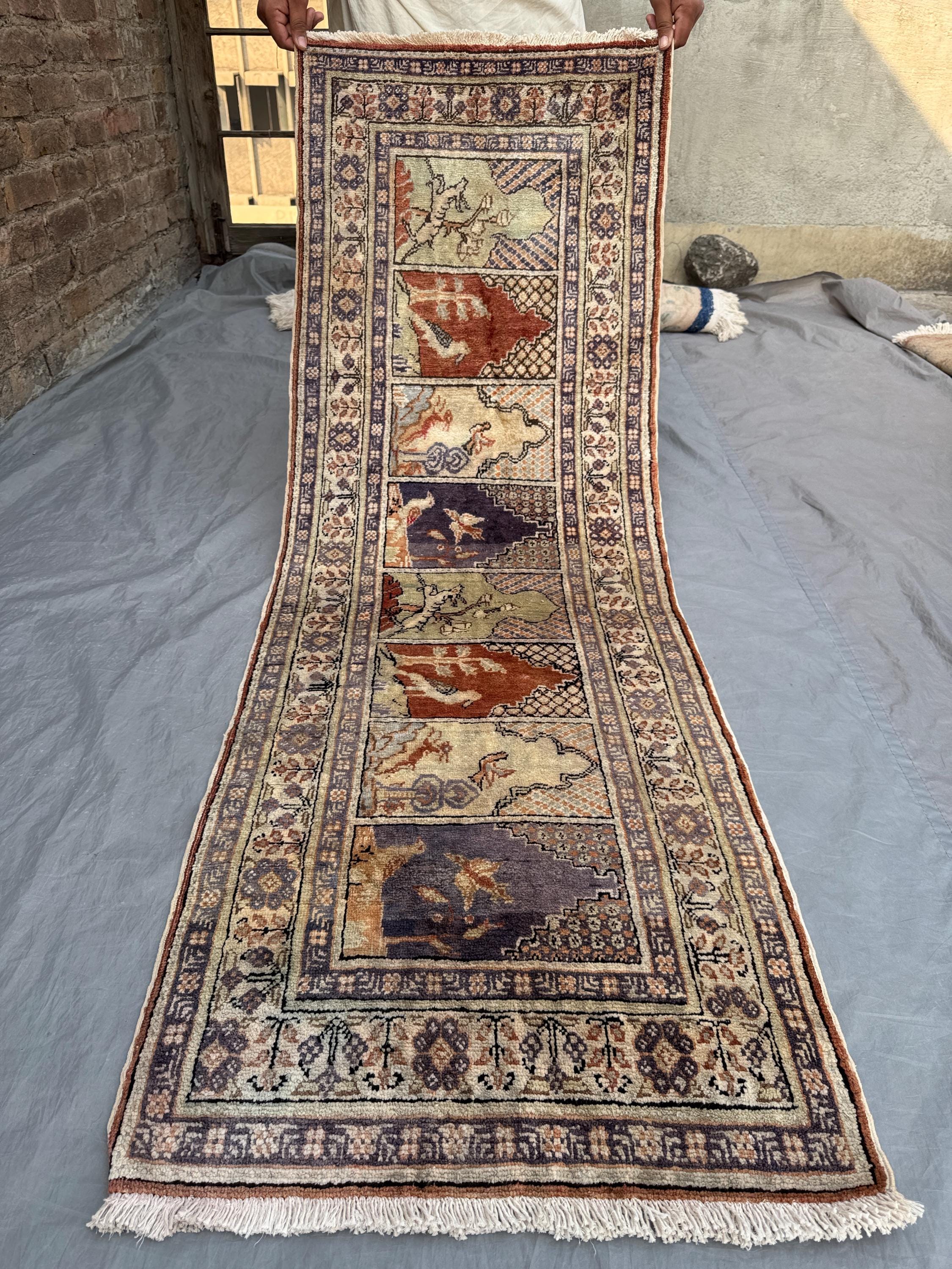 Vintage Turkish Rug 2x6 Hand Knotted Silk Rug Mihrab Design Soft