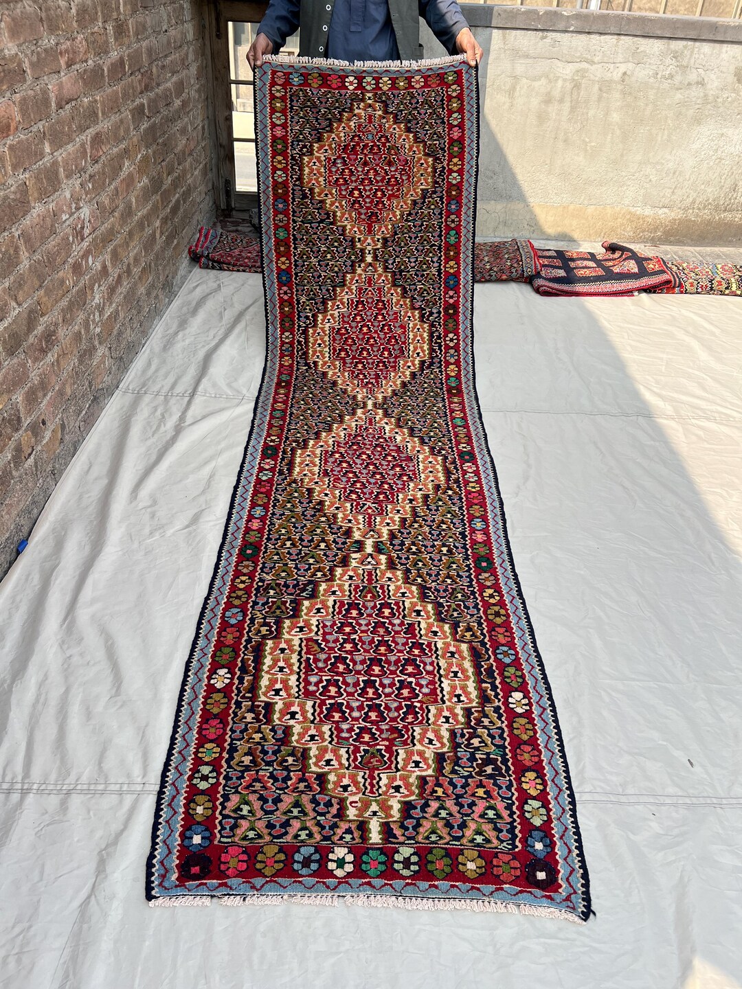 3x10 Vintage Turkish Flat Weave Kilim Runner Rug, Handwoven Wool ...