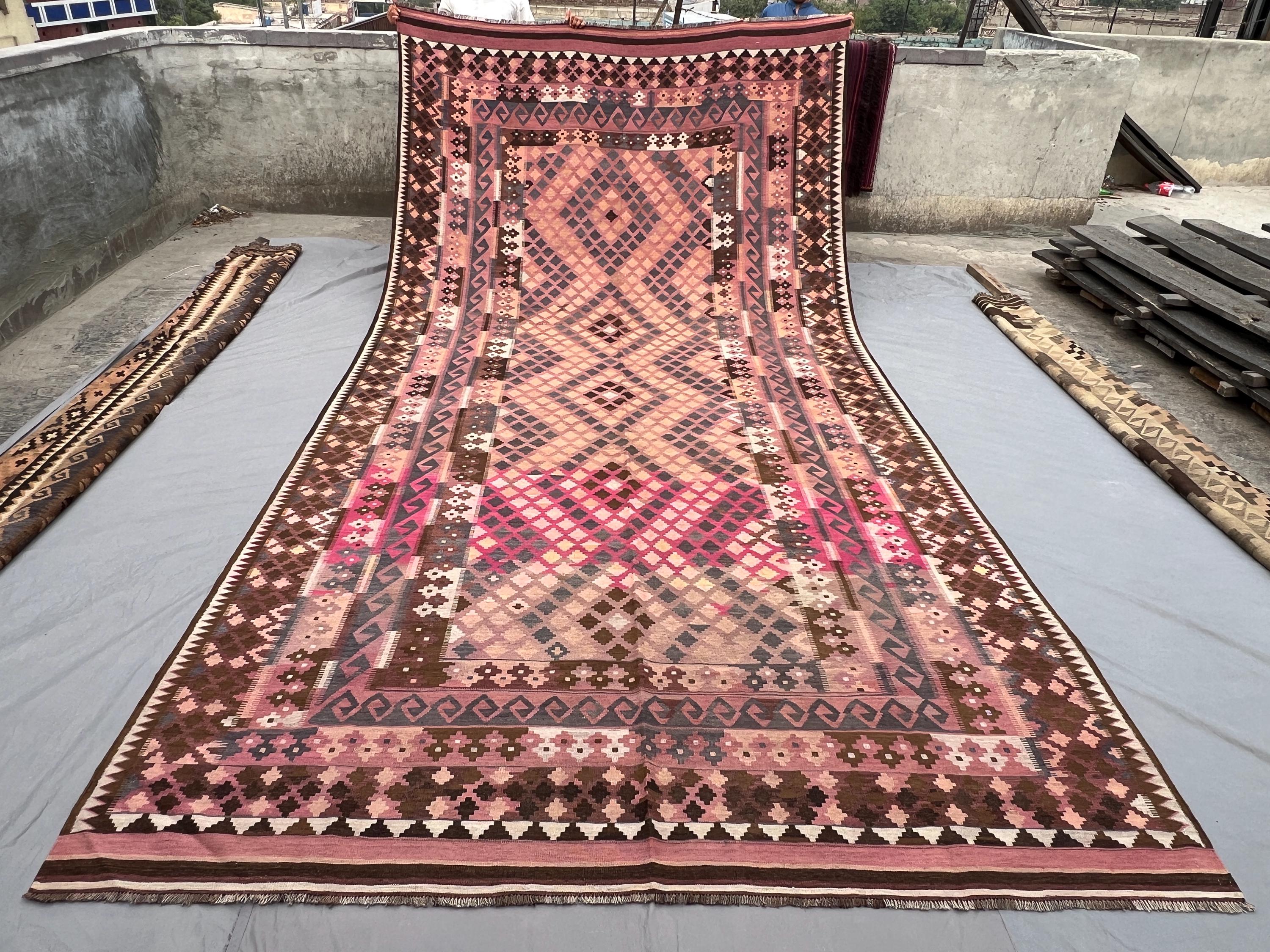 200x400 Kelim Teppich, Turkmenischer Kelim Teppich, Handgewebter Kelim Teppich, Handgewebter Kelimteppich, Berber Kelim Teppich