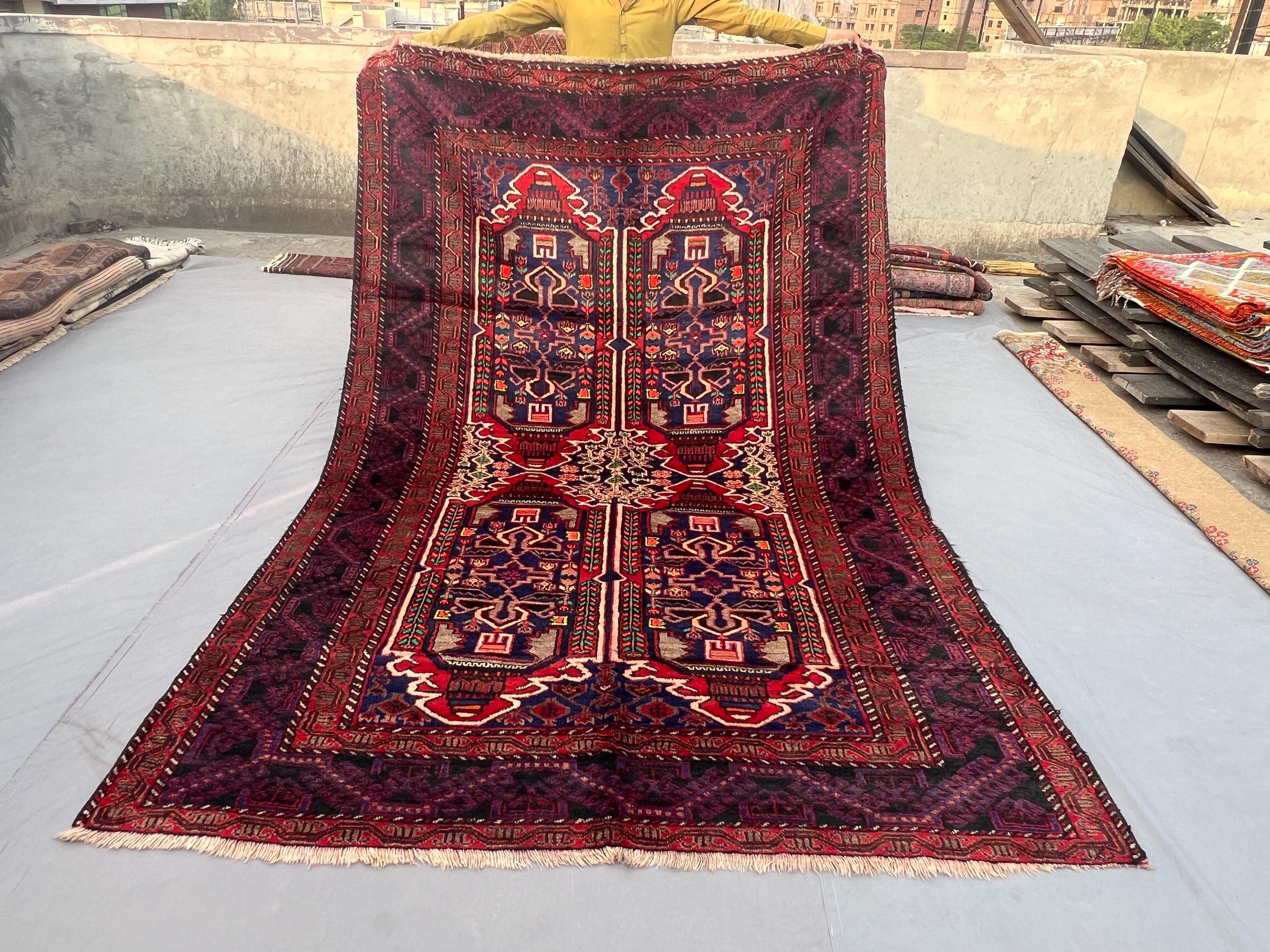 6'1x9'4 Baluch Rug | Antique Afghan Tribal Carpet | Hand Knotted