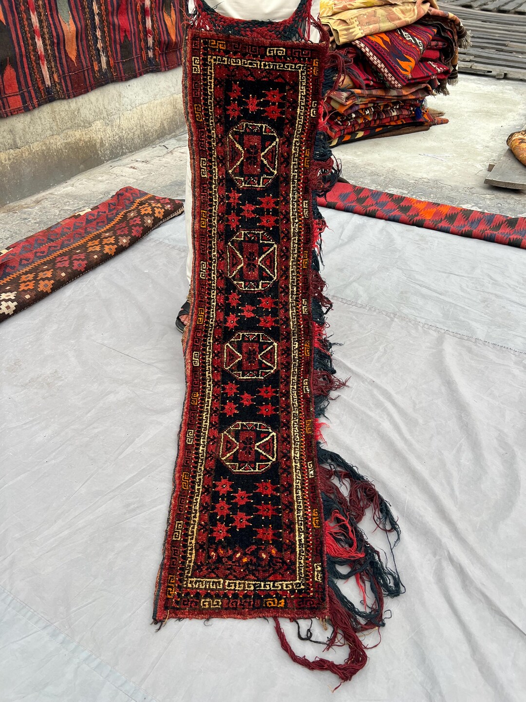 Turkmen Patterns 1'3x5'3 Antique Turkmen Jalar Rug Wall Hanging, Turkmen Bukhara Rug ...