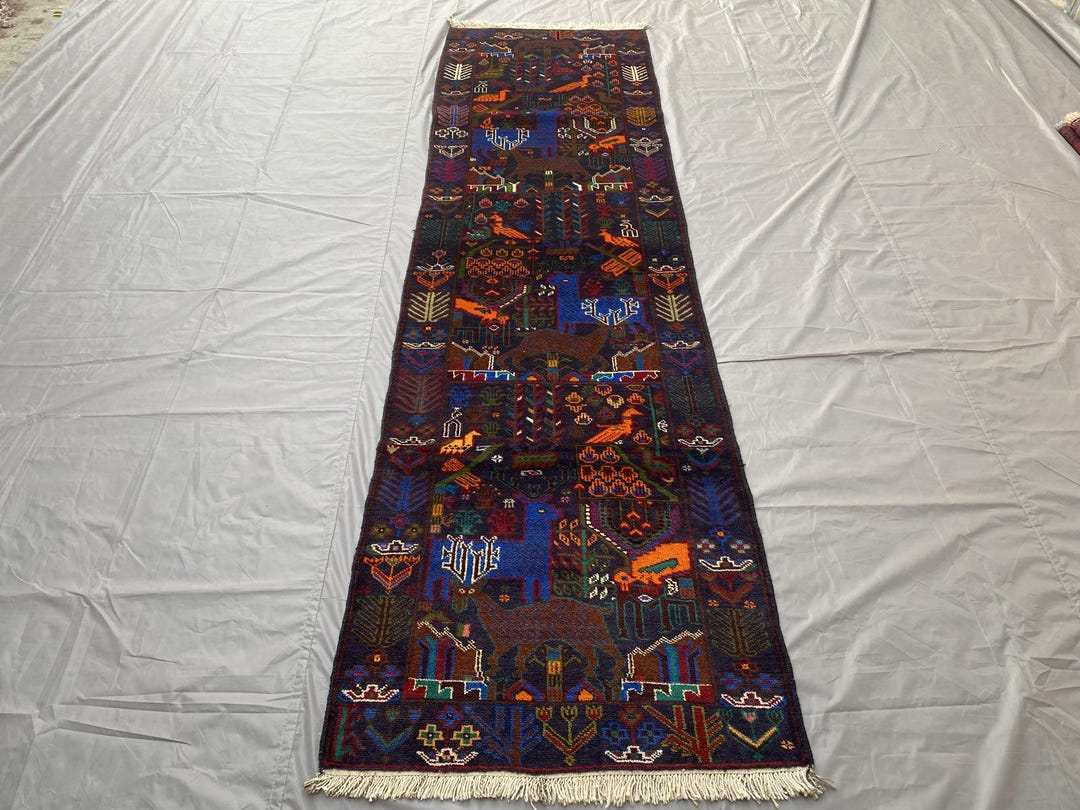 2'8x9'4 Ft Afghan Baluch Pictorial Runner Rug Tribal Birds Runner ...