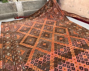 10x15 Afghan handmade kilim rug | tribal flat weave wool rug | turkish style kilim | geometric faded palace rug | Antique oversized area rug