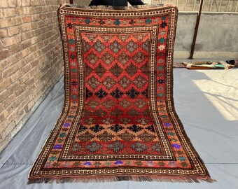 Tapis maldari baloutche antique 4,5 x 7,6 pi - Tapis tribal afghan noué à la main - Tapis de sol bohème unique de style marocain, teinture naturelle