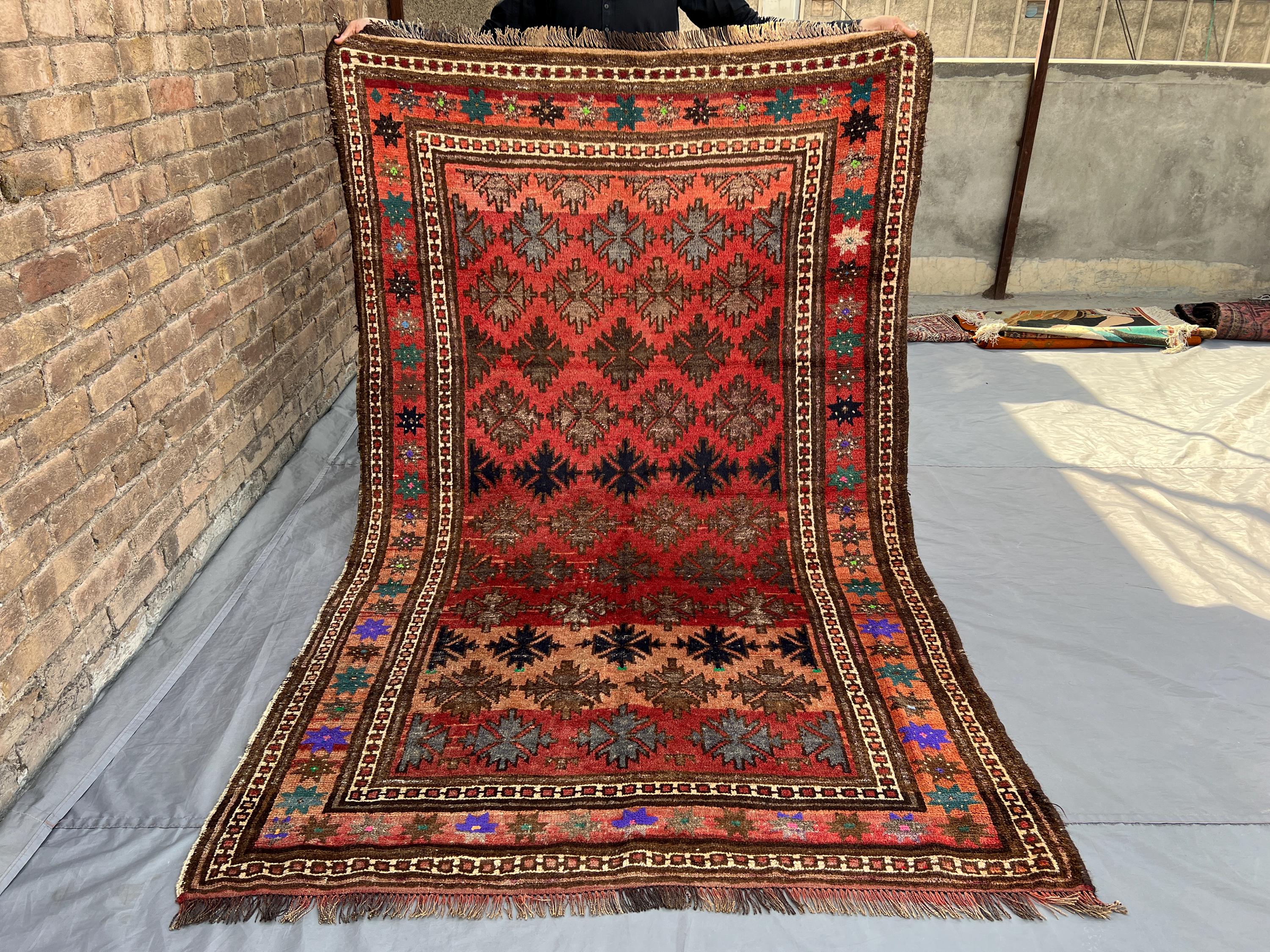 4.5x7.6 Ft Antique Baluch Maldari Rug - Hand-knotted Afghan Tribal