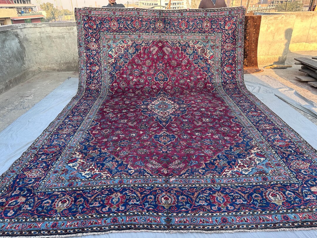 10x14 Vintage Red Floral Medallion Rug, Hand Knotted Oversized Turkish ...