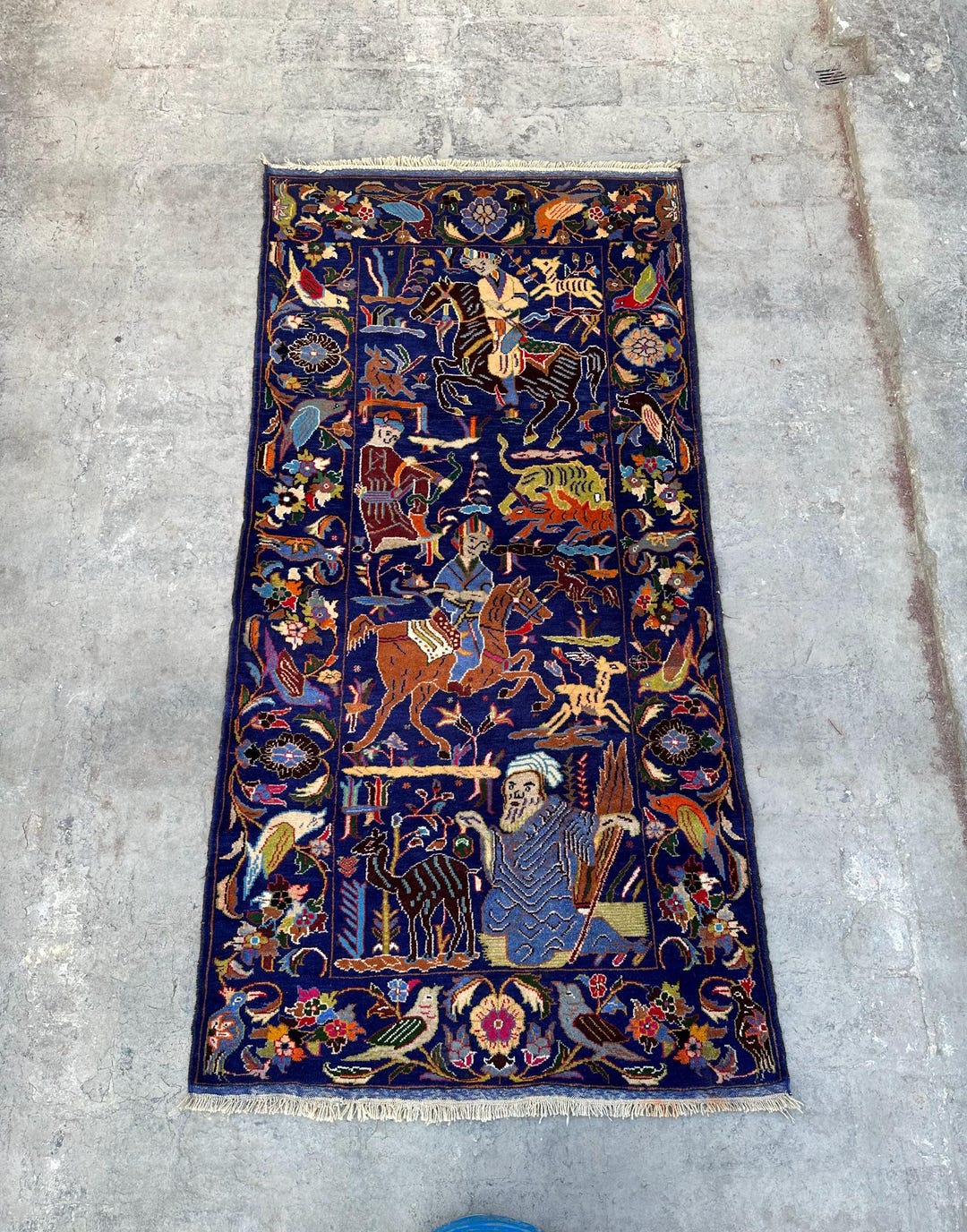 4x7 アフガニスタン バルーチ絵画ラグ - 遊牧民の芸術ラグ 壁掛け