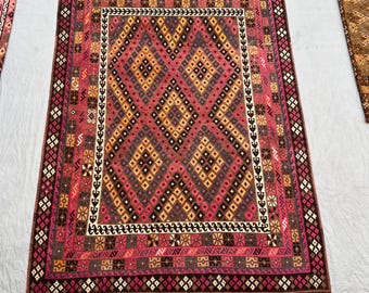 8x13 Antique Afghan Kilim Rug, Turkmen Teracotta Handmade Wool Rug, Turkish Style Kilim, Flat weave Tribal Area Rug, Vintage oversized Decor