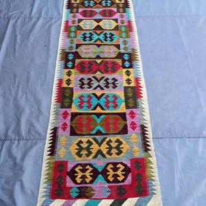 Tapis kilim coloré, 2 pi 8 x 9 pi 6 pi | d'entrée afghane en laine tissée à la main | Tissage plat tribal | Décoration bohème lumineuse du sud-ouest de l'entrée