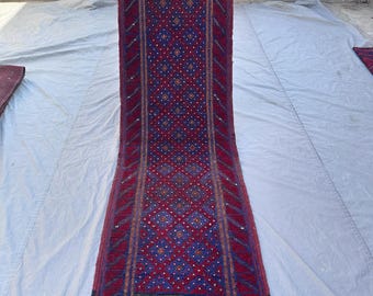 2'3x8'1 Vintage Afghan Baluch Runner Rug | Tribal Mishwani Runner Hallway rug | Hand woven Wool Carpet for Rustic Deco, Turkmen Fdaed Runner
