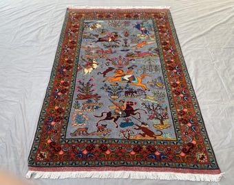 4x7 アフガニスタン バルーチ絵画ラグ - 遊牧民の芸術ラグ 壁掛け