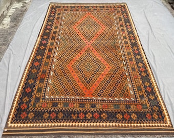 Antique Afghan Kilim Rug, 8'3x13'5 ft Flat Weave Wool Carpet | Handmade Tribal Rug | Turkish Style Geometric Area Kilim | Large Floor Decor