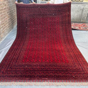 7x10 Antique Turkmen Bashiri Rug, 1920s Hand-Knotted Afghan Carpet, Rare Geometric Pattern Oriental Tribal Area Rug, Living room Rug Decor