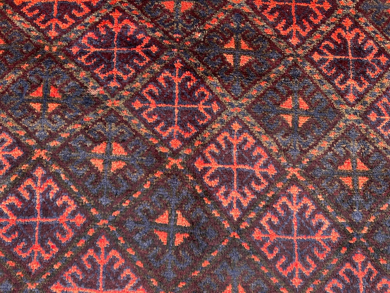 Tapis tribal afghan ancien 178 x 244 cm | Tapis en laine Baloutche fait main des années 1940 | Motif Boukhara turkmène | Grand tapis pour salon ou chambre image 5