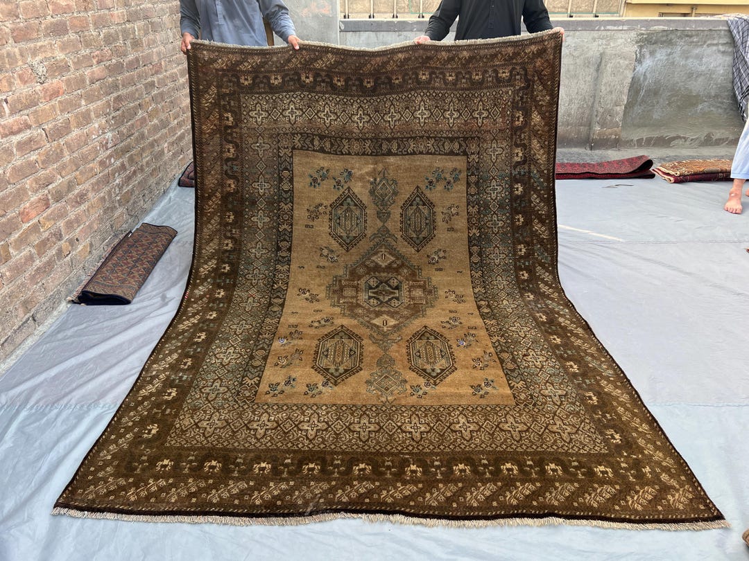 Waziri Rug 4'6x8'9 Ft Antique Turkmen Waziri Rug | Hand-knotted Low Pile Tribal ...