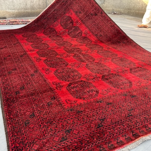 200x300 Afghan Wollteppich | Handgeknüpfter Elefantenfuß Teppich | Tribal Turkmenischer Buchara Stil | Großer orientalischer Wohnzimmer Teppich