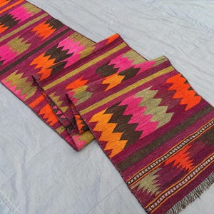 Vintage Afghan Kilim Runner, Handmade Wool Tribal Rug, Geometric Hallway Runner, Bohemian Long Carpet | 12 ft Entryway Rug, Home Decor, 2x12