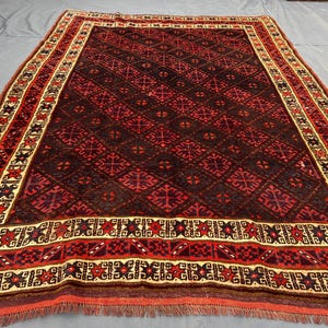 Tapis tribal afghan ancien 178 x 244 cm | Tapis en laine Baloutche fait main des années 1940 | Motif Boukhara turkmène | Grand tapis pour salon ou chambre image 12