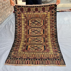 3x4 Caucasian Kazak Rug | Antique Hand Knotted Geometric Wool Rug | Rare Tribal Oriental Carpet | Small Entryway Nomadic Area Rug | Moss rug