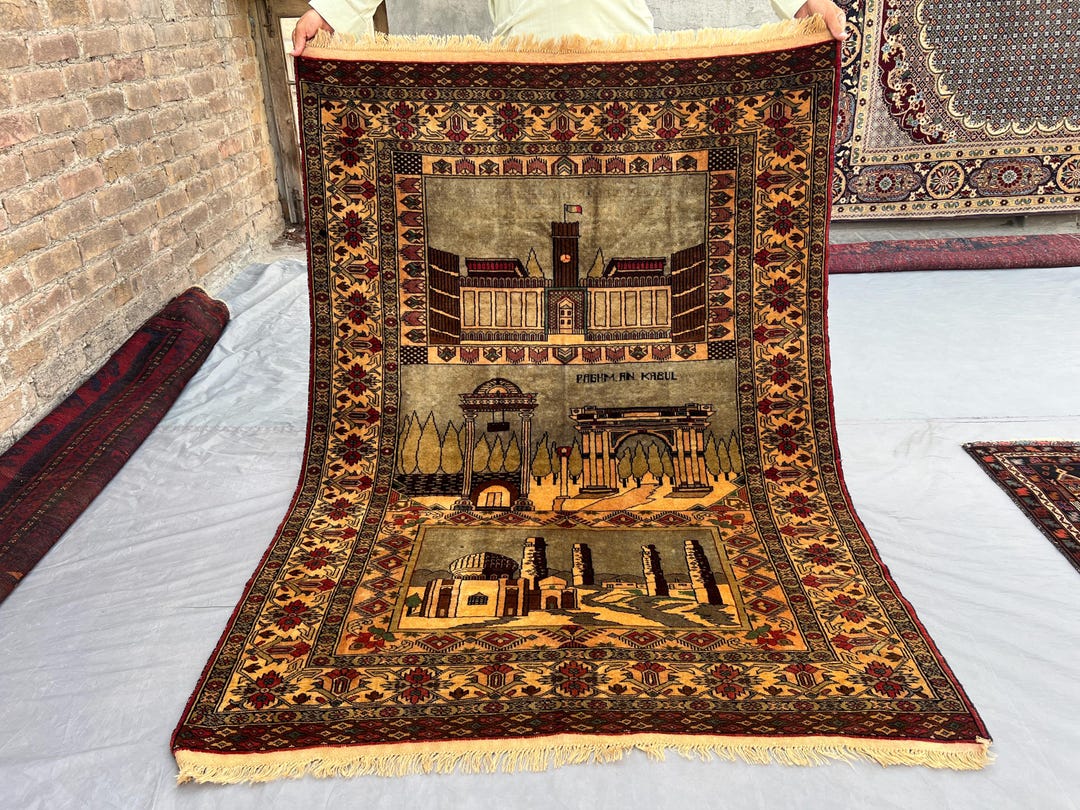 Kabul Rug 4x6 Antique Afghan Pictorial Rug | Hand Knotted Baluch Wool Carpet ...