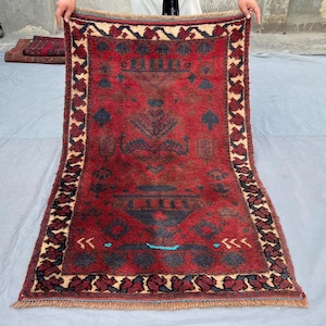 Red 3.3x4.9 ft Handmade Vintage Rug, Afghan Hand-Knotted Rug, Floral Pot Design, Tribal Wool, Soft Pile, Oriental Area Rug, Kids Room Rug