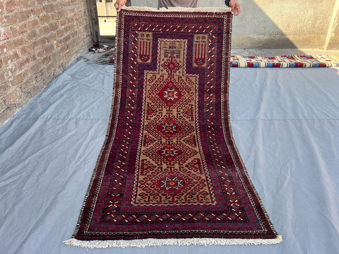 Antique Afghan Baluchi Prayer Rug 2'10x5'8 Ft | Hand Knotted Tribal ...