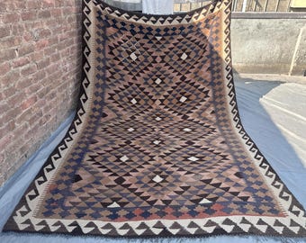 Antiker afghanischer Flachgewebe Teppich 200x300 Tribal Turkmen Kilim | Handgefertigter Wollteppich im türkischen Stil Boho Dekor, Vintage Boden Teppich, Teppich für Schlafzimmer