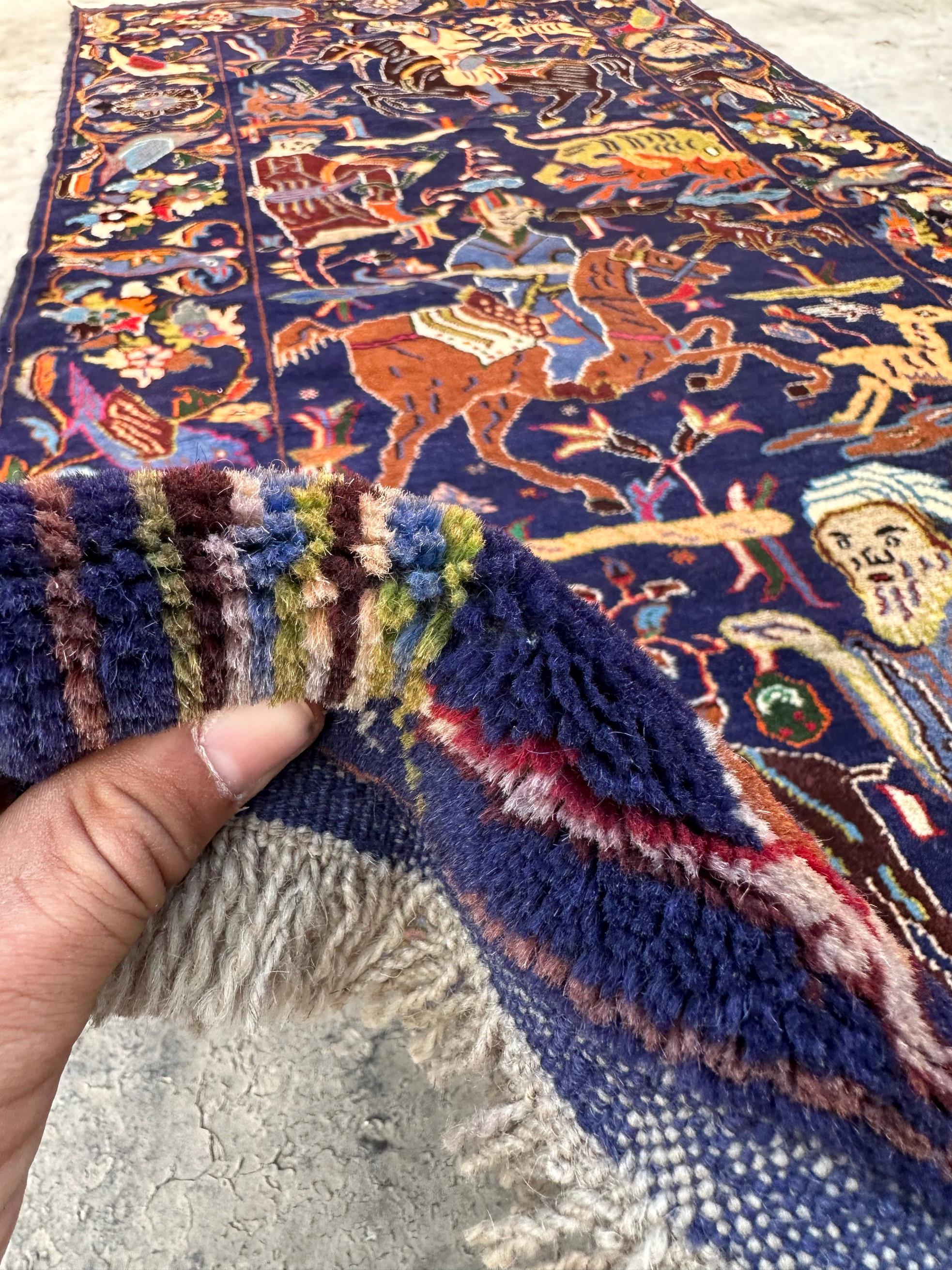 4x7 アフガニスタン バルーチ絵画ラグ - 遊牧民の芸術ラグ 壁掛け