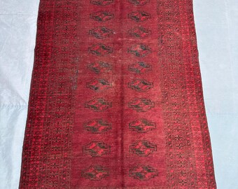 【80's Vintage rug】190×111cm　アフガン　トルクメン 1940年代ヴィンテージアフガンラグ、6.5x3.8、ベージュトルクメンバ