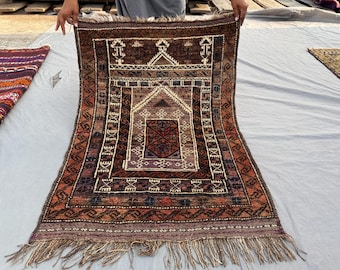 Antique Afghan Hand-Knotted Rug – Rare Tribal Wool Design, 90x125 cm, Traditional Wool Area Rug